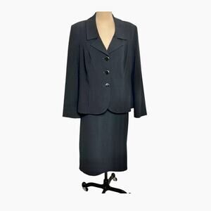 Investments Suit Midi Skirt Size 14 Jacket 3 Button Front Size 12 Black Lined